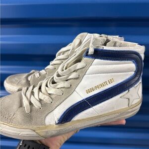 Golden Goose White and Blue High-Top Sneakers Exclusive Edition!